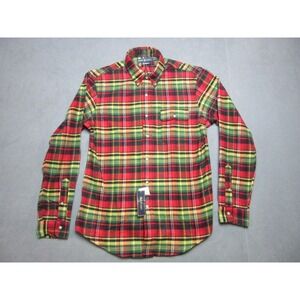 Ralph Lauren Shirt Mens Medium Red Yellow Plaid Flannel Pocket Button Down New